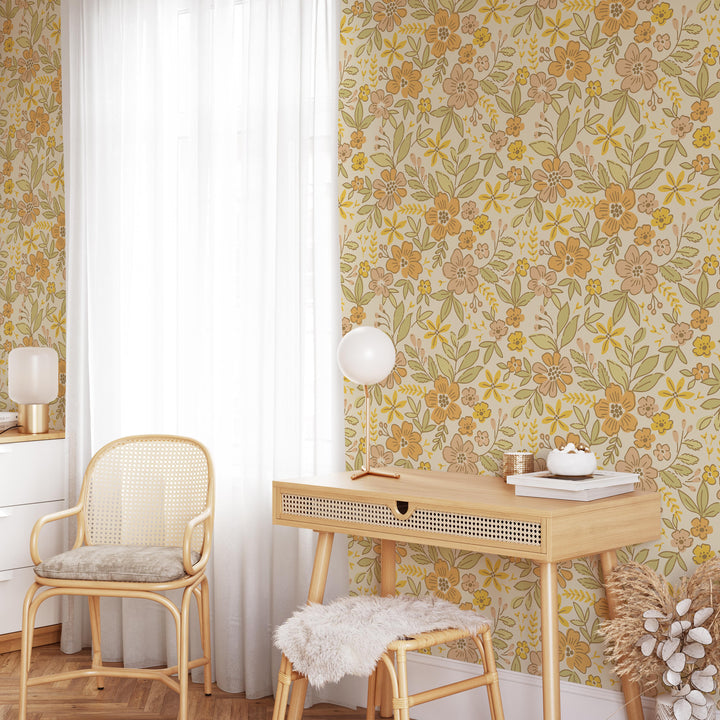 Boho Vintage Floral Wallpaper