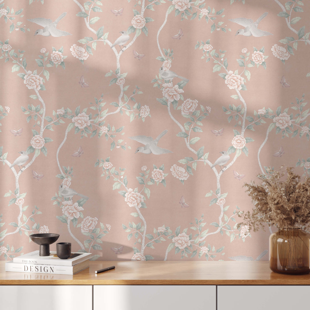 Le Tariche Chinoiserie Mural in Blush