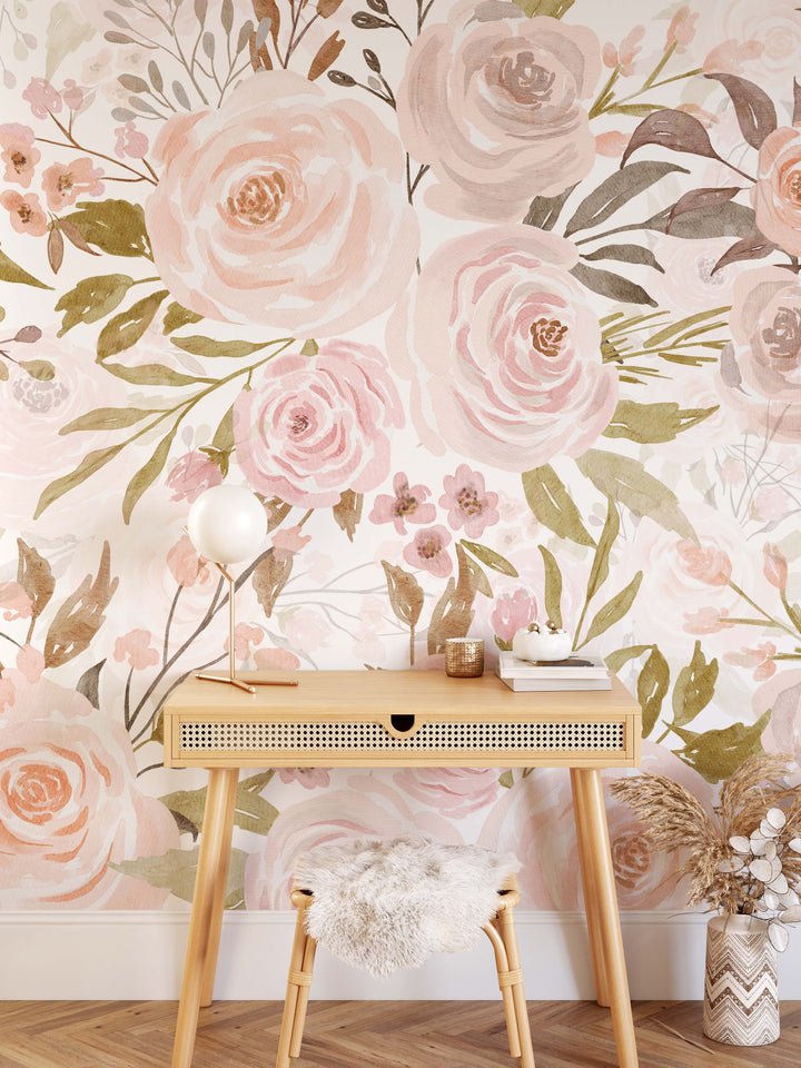 Mural de flores suaves en colores pastel