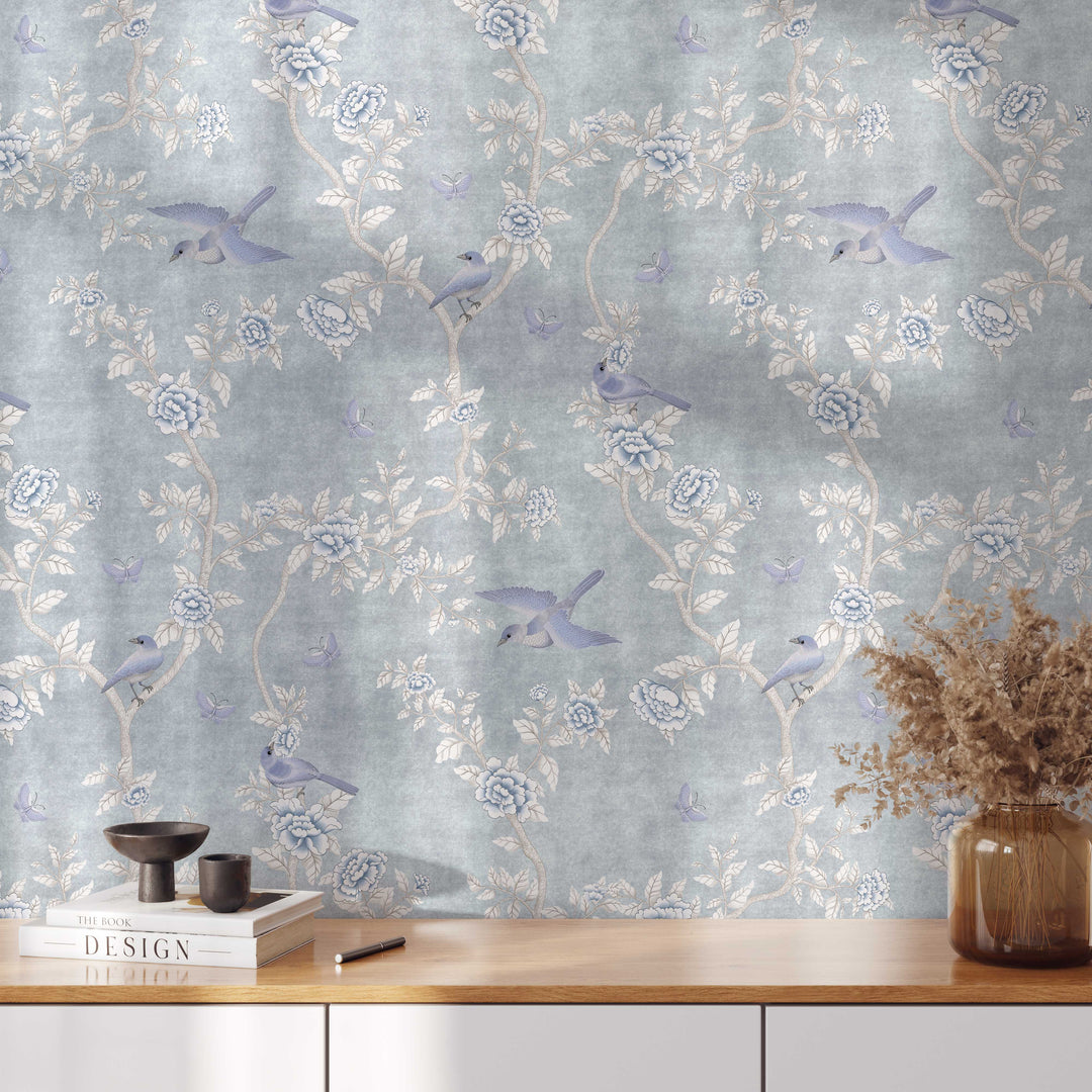 Le Tariche Chinoiserie Mural in Light Blue