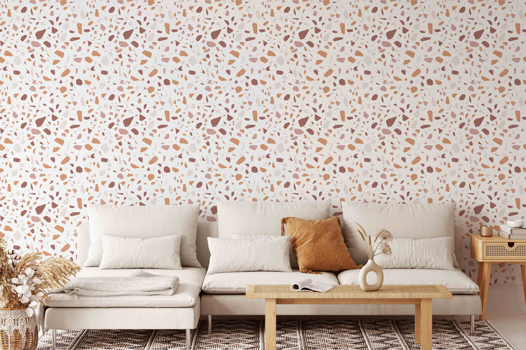 Coral and Terracotta Modern Terrazzo Wallpaper