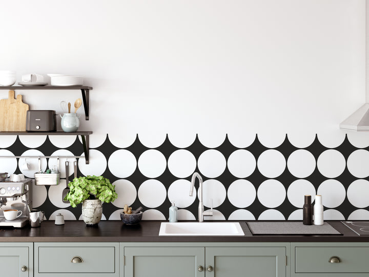 Paquete de pegatinas de vinilo para azulejos con círculos invertidos en blanco y negro bohemio