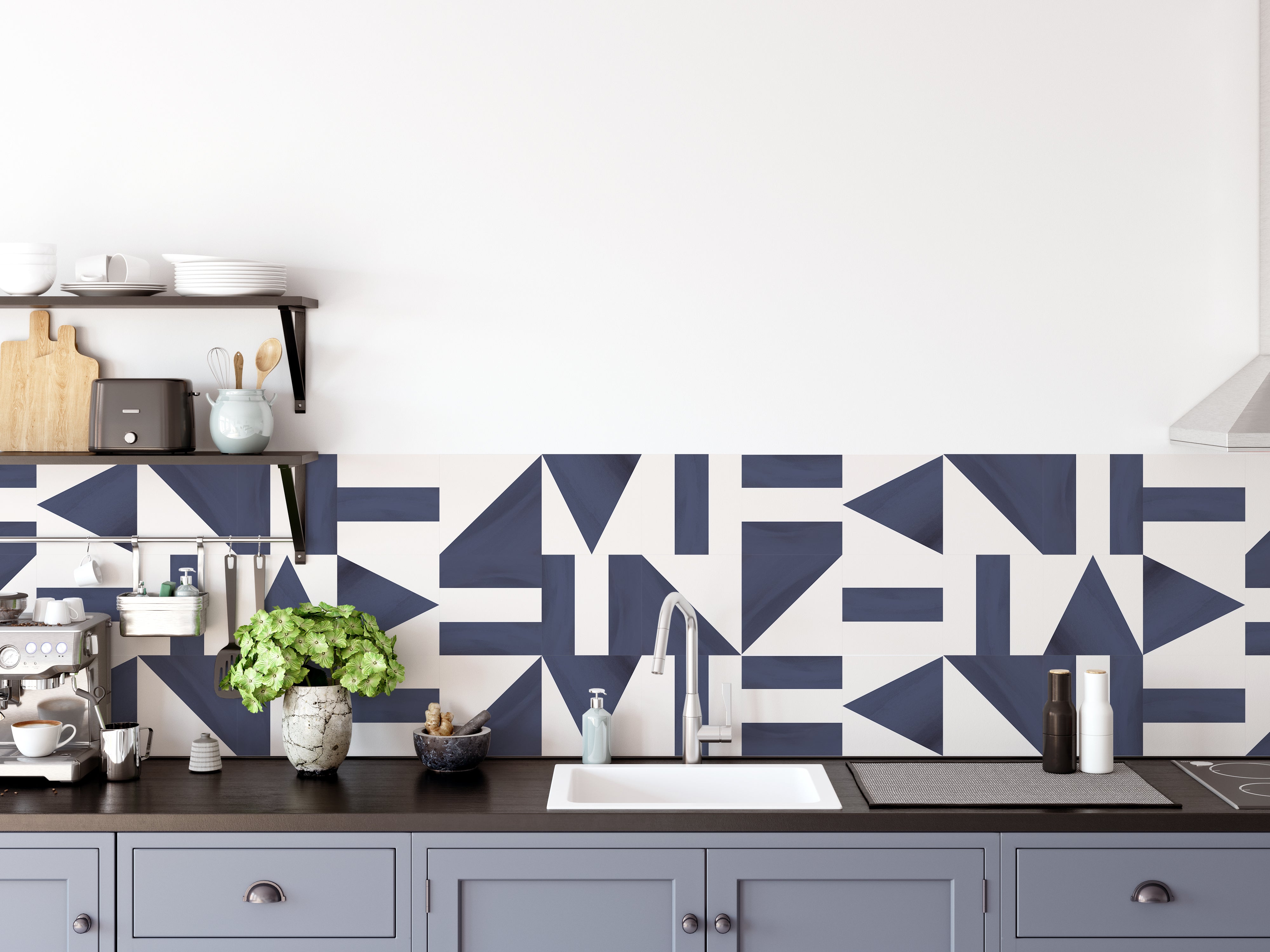 Blue Navy Geometric Pattern Tile Decal Vinyl Stickers Pack – Koko Art Shop
