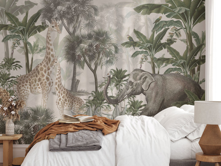 Muted Antique African Jungle Mural