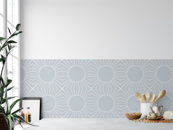 Paquete de pegatinas de vinilo con calcomanías de azulejos de sol azul claro boho