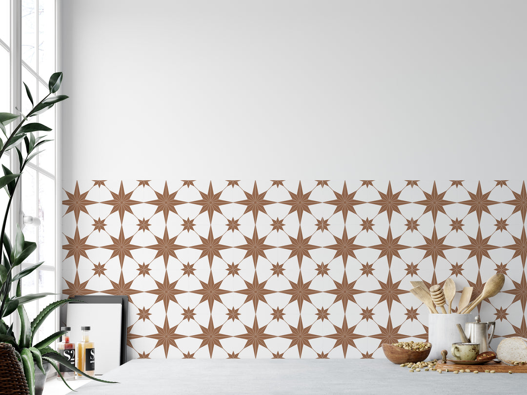 Terracotta Vintage Pattern Vinyl Star Tile Stickers Pack