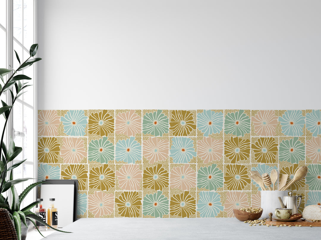 Paquete de pegatinas de vinilo con calcomanías de azulejos florales retro