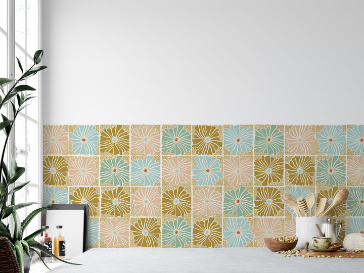 Paquete de pegatinas de vinilo con calcomanías de azulejos florales retro