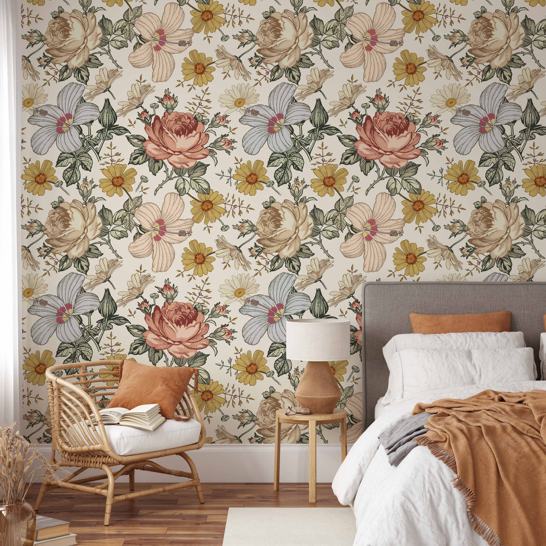 Vintage Floral Wallpaper | Peel and Stick Wallpaper | Koko Art Shop