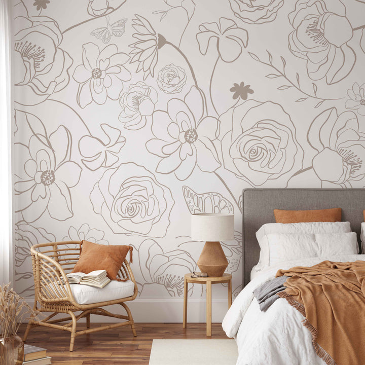 Mural bohemio de magnolia blanca