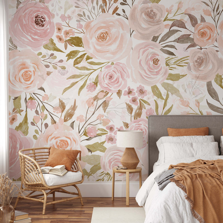 Mural de flores suaves en colores pastel