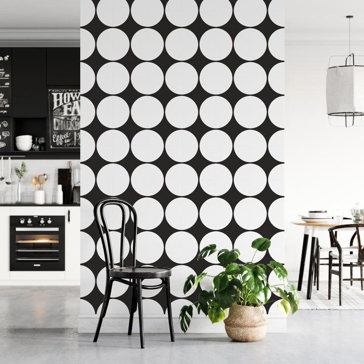Paquete de pegatinas de vinilo para azulejos con círculos invertidos en blanco y negro bohemio