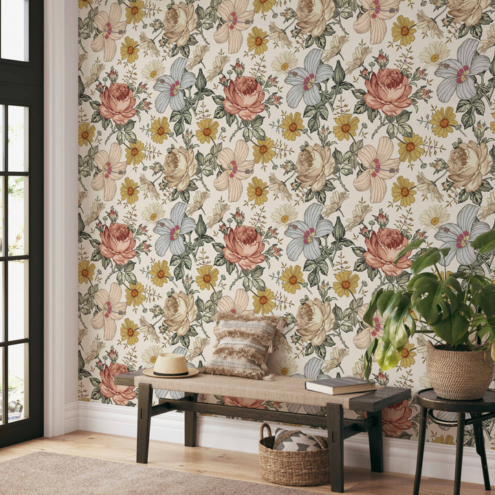 Vintage Floral Wallpaper | Peel and Stick Wallpaper | Koko Art Shop