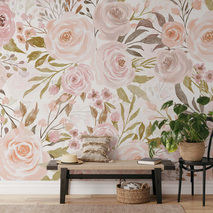Mural de flores suaves en colores pastel