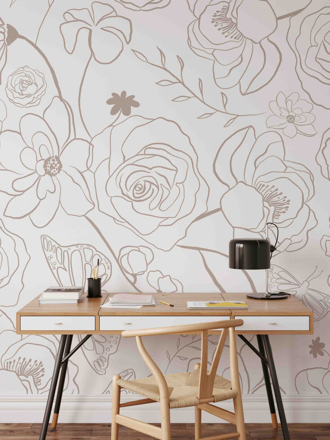 Mural bohemio de magnolia blanca