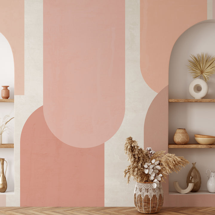 Mural minimalista de arcos rosas