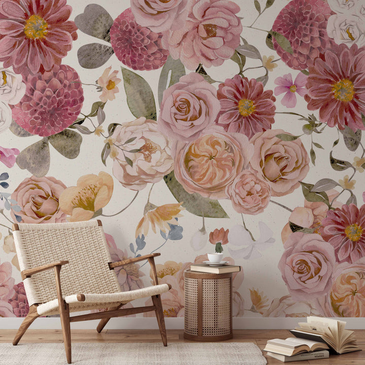 Mural primaveral rosa ruborizado