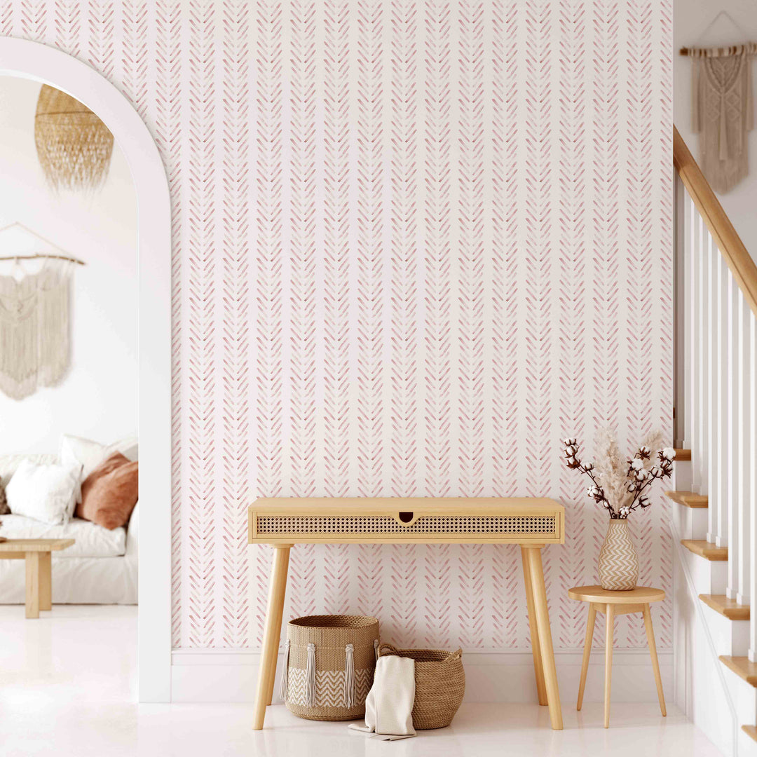 Boho Herringbone in Soft Pink Wallpaper