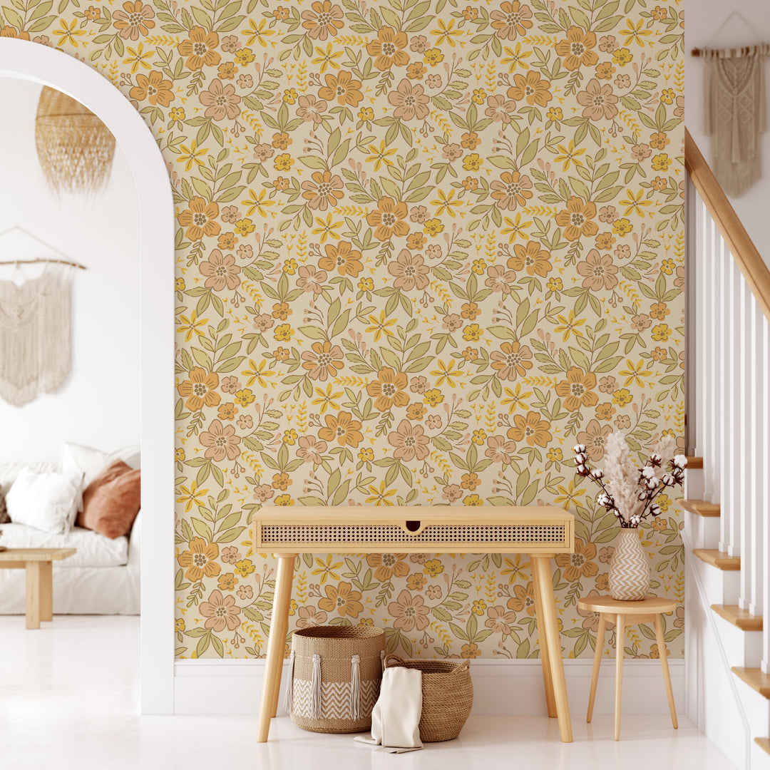 Boho Vintage Floral Wallpaper