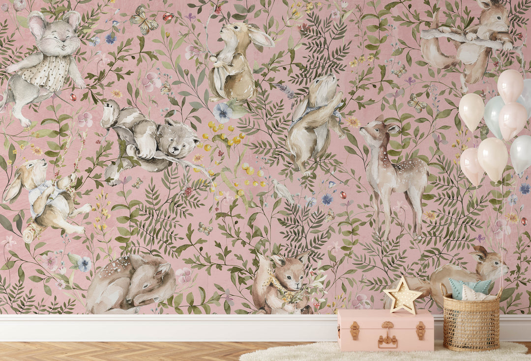 Sweet Pink Woodland Forest Mural