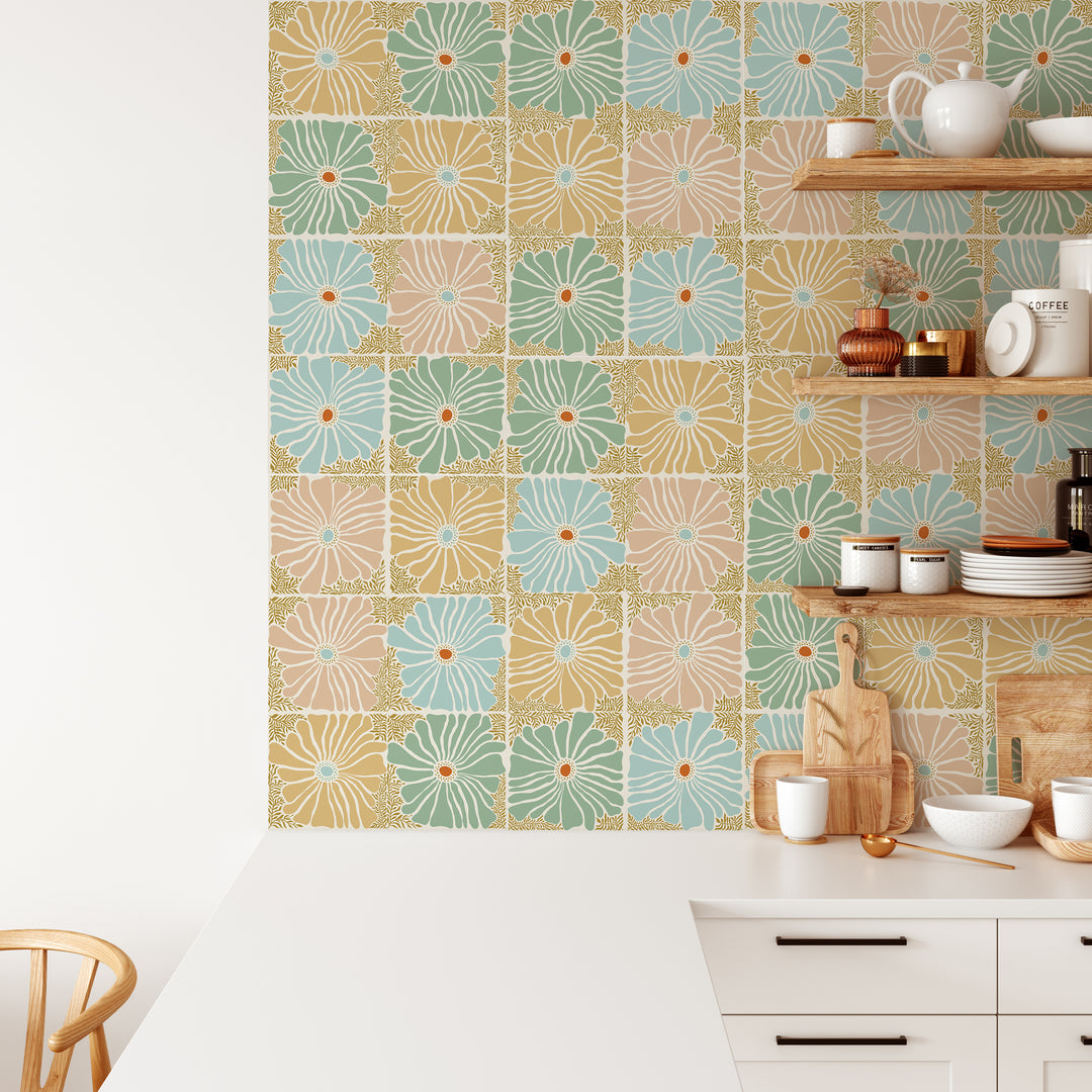 Paquete de pegatinas de vinilo con calcomanías de azulejos florales retro