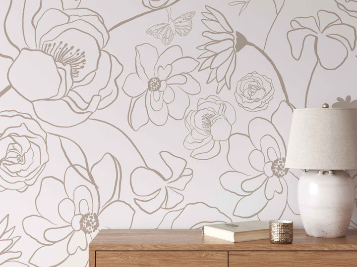 Mural bohemio de magnolia blanca