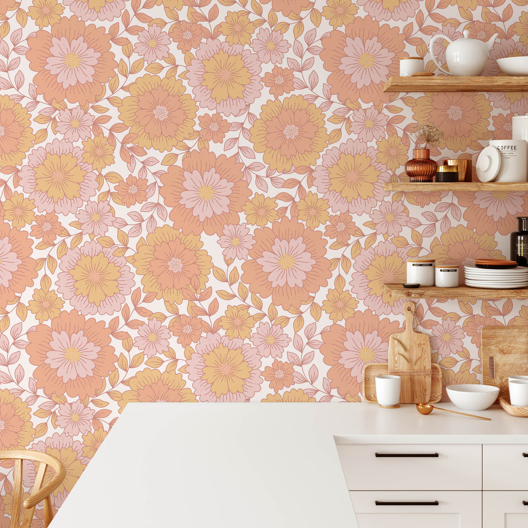 Groovy Retro Floral Wallpaper