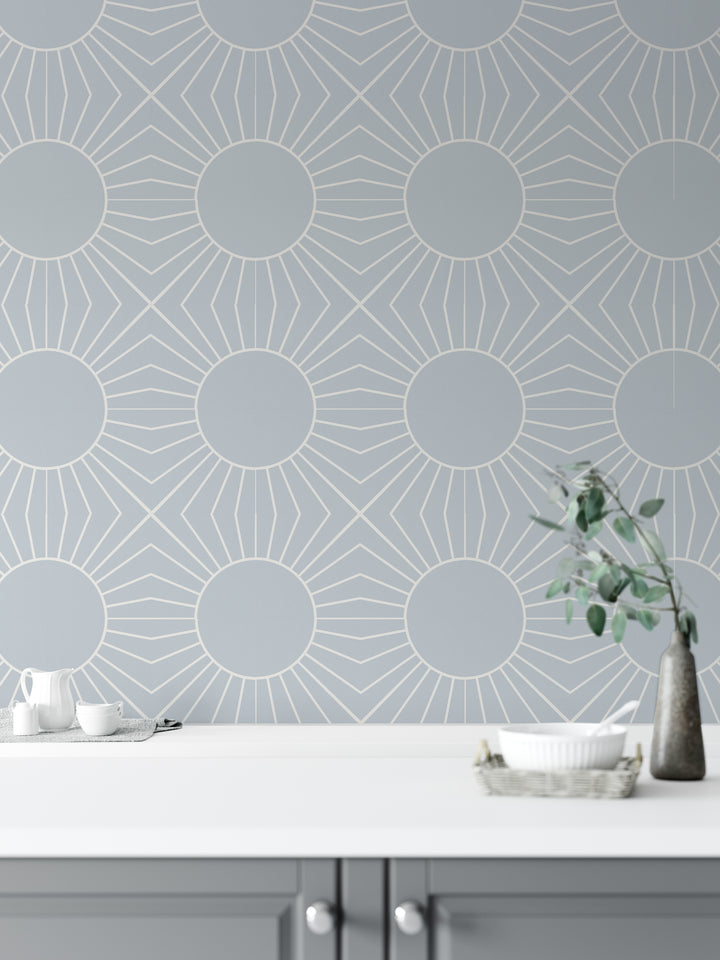 Paquete de pegatinas de vinilo con calcomanías de azulejos de sol azul claro boho