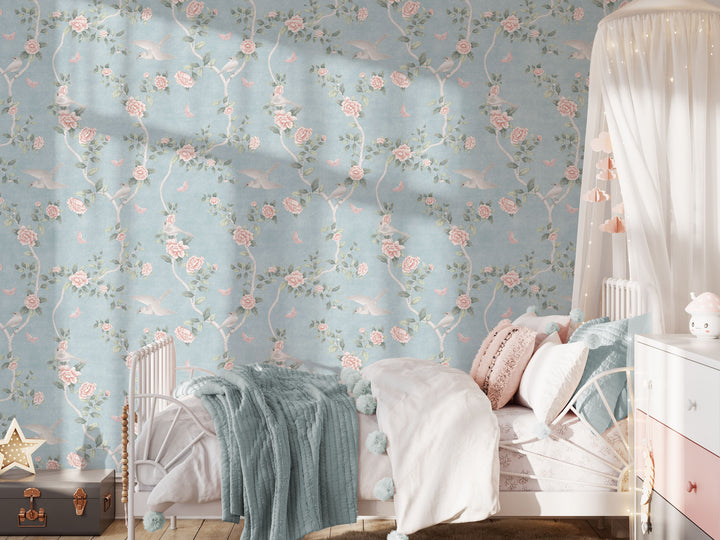 Le Tariche Chinoiserie Mural in Baby Blue