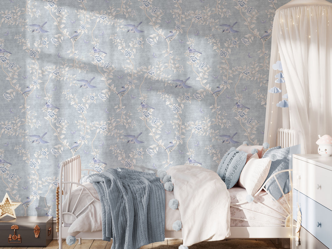 Le Tariche Chinoiserie Mural in Light Blue