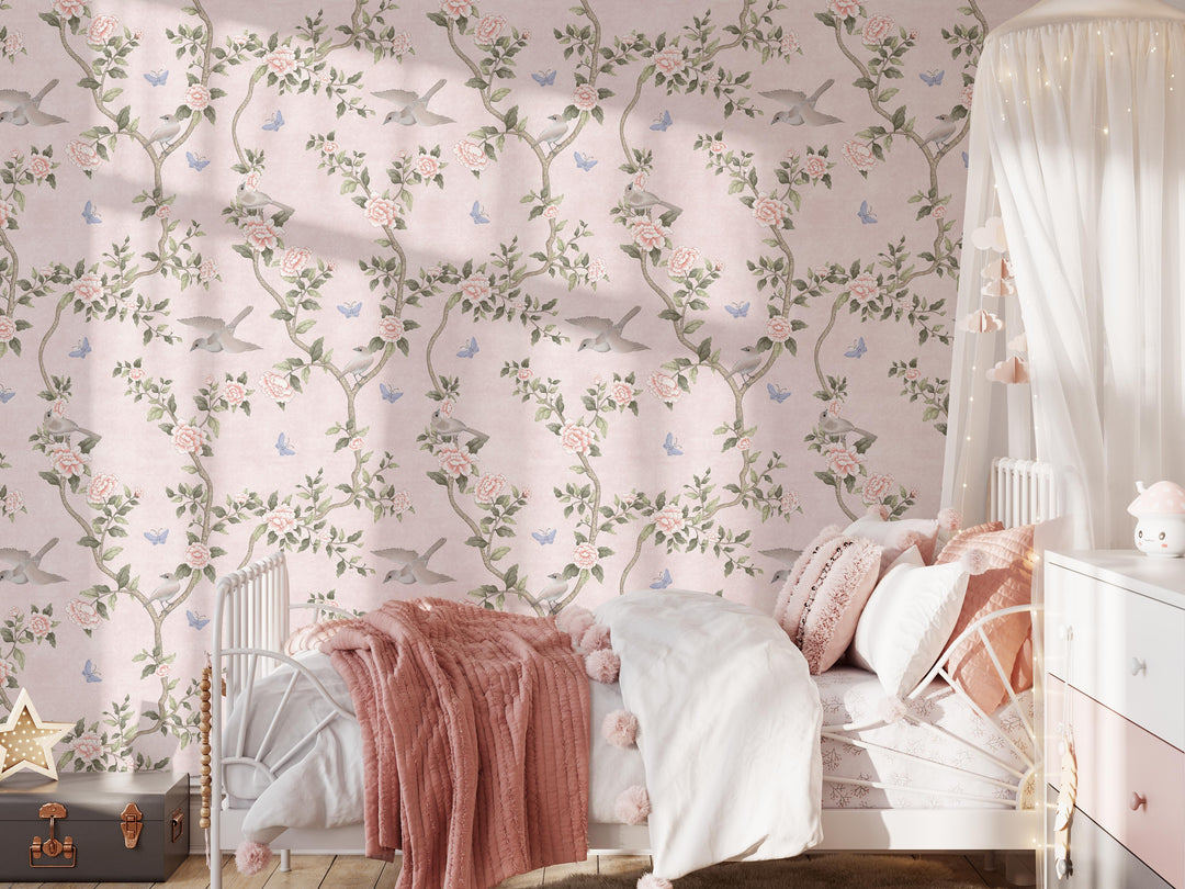 Le Tariche Chinoiserie Mural in Neutral and Pink