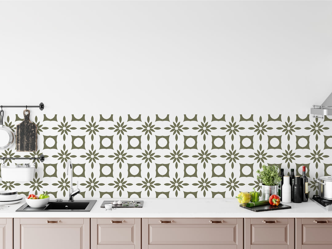 Olive and White Boho Tile Decal Vinyl Stickers Pack