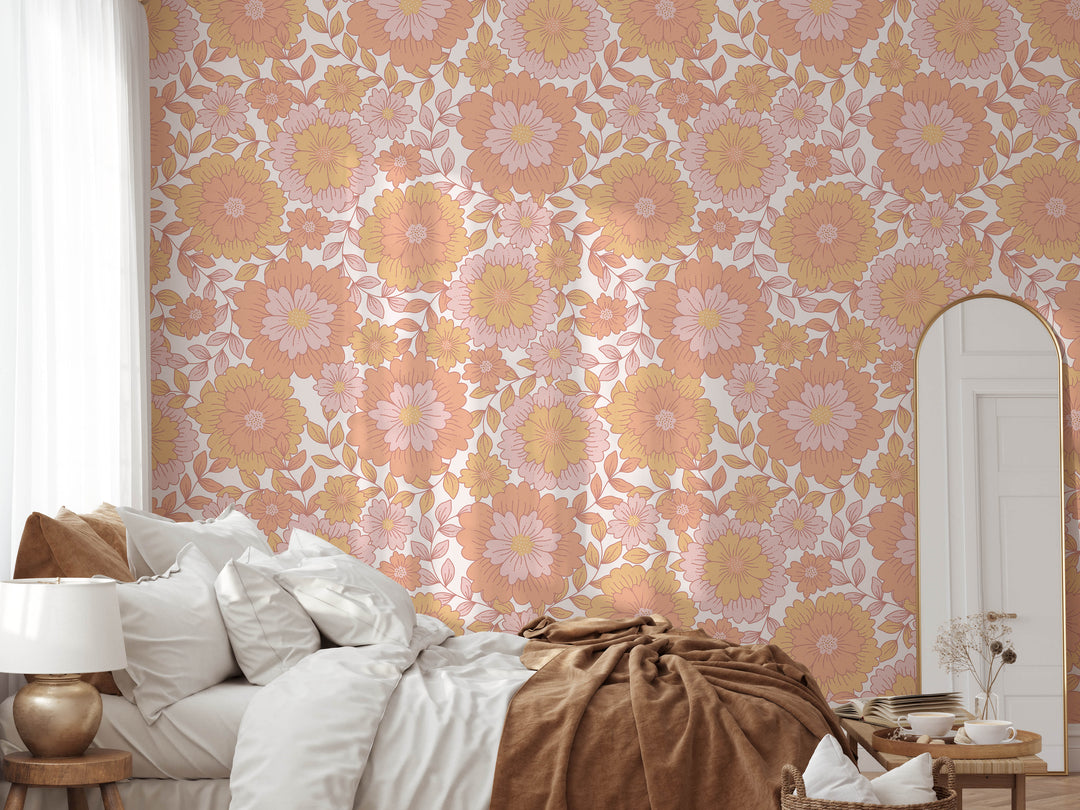 Groovy Retro Floral Wallpaper