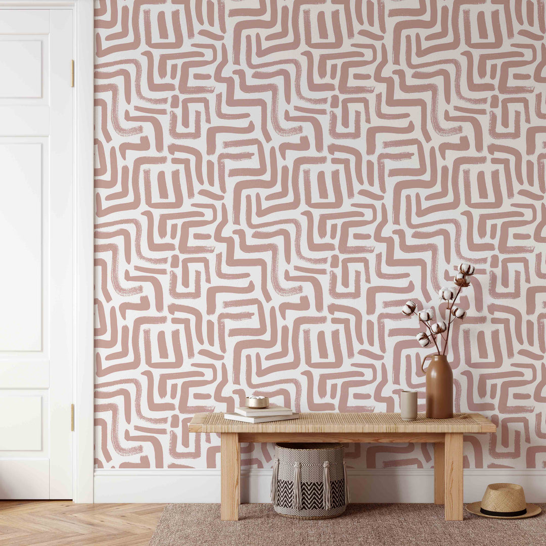 Papel Pintado Arcilla Rosa en Zig Zag