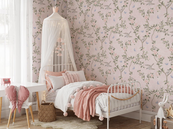 Le Tariche Chinoiserie Mural in Neutral and Pink