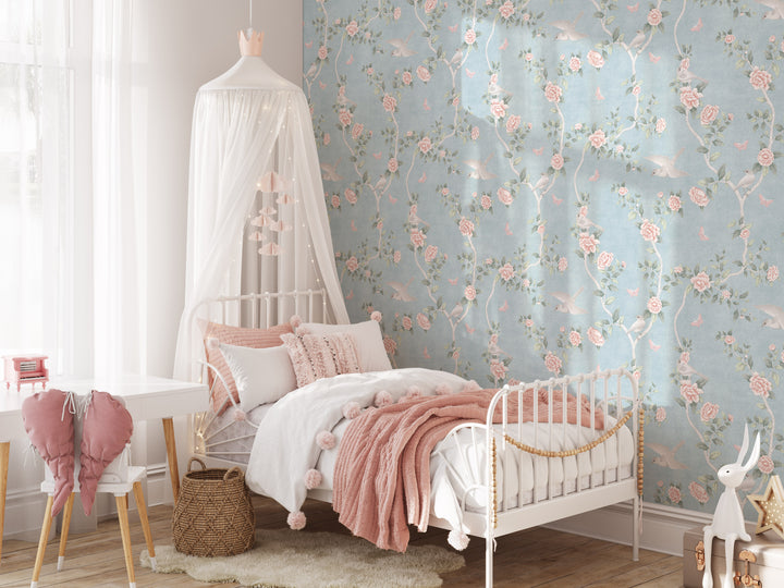 Le Tariche Chinoiserie Mural in Baby Blue