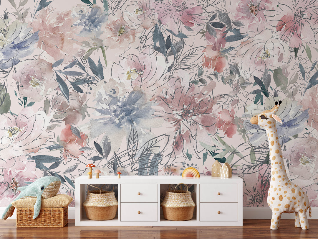 Watercolor Floral Mural