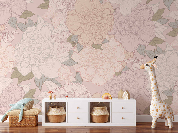 Peonies and Butterflies Mural