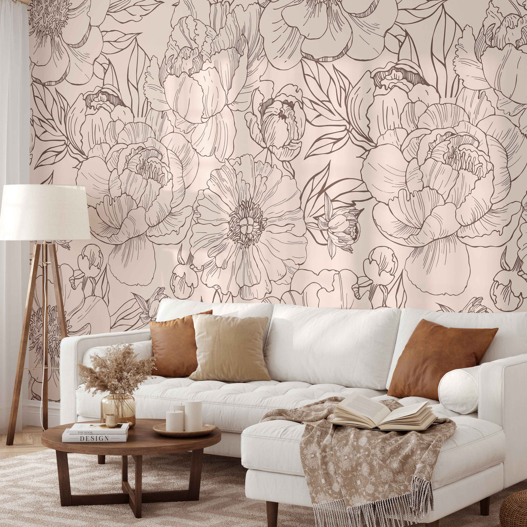 Minimal and Neutral Floral Garden Mural