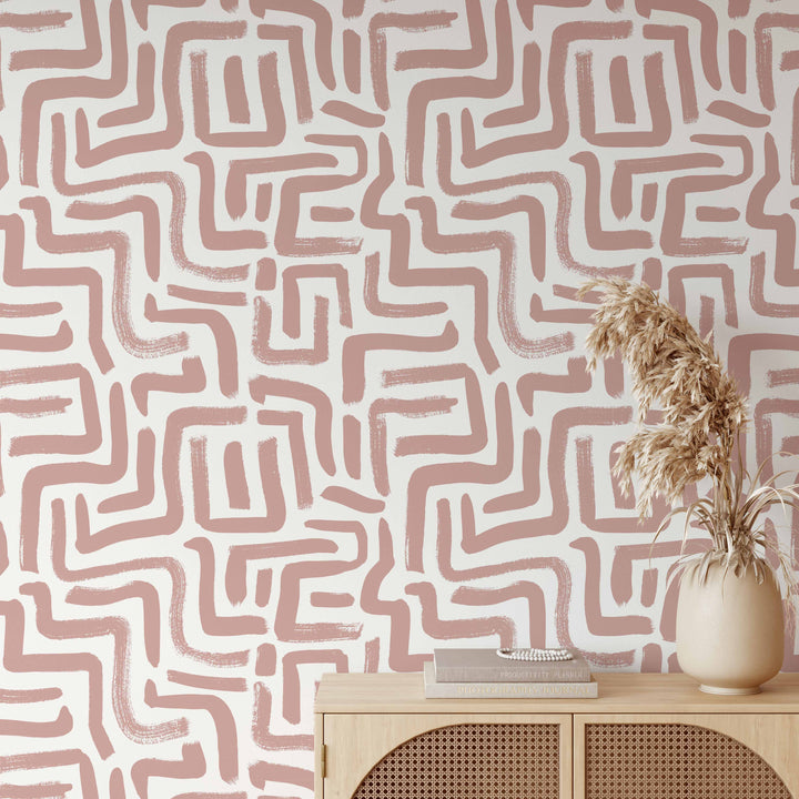 Papel Pintado Arcilla Rosa en Zig Zag