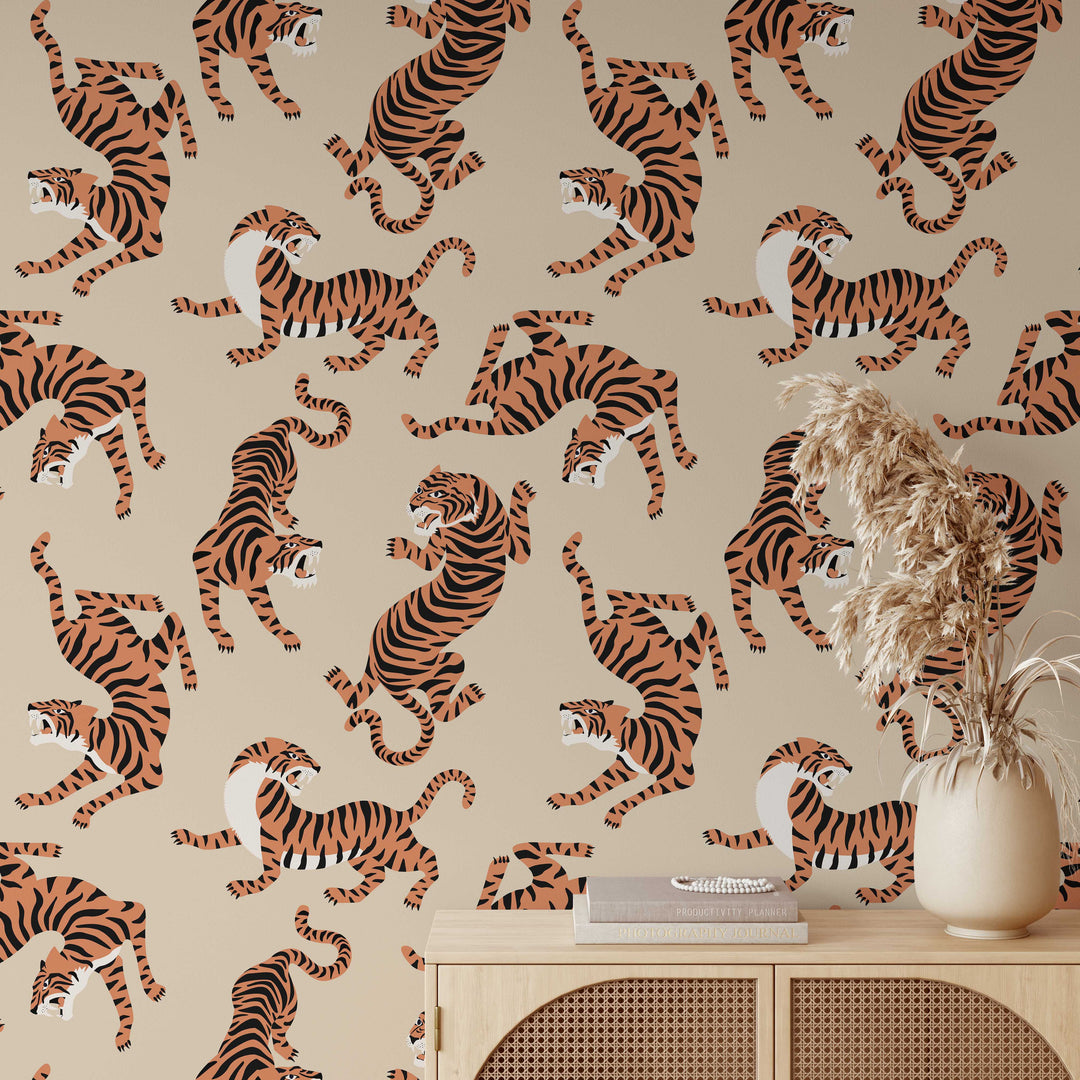 Boho Neutral Tiger Wallpaper