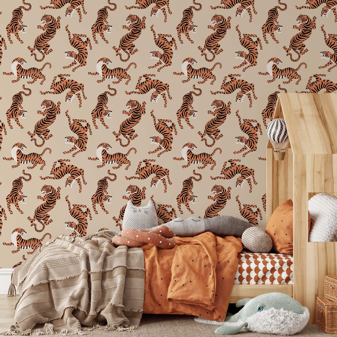 Boho Neutral Tiger Wallpaper