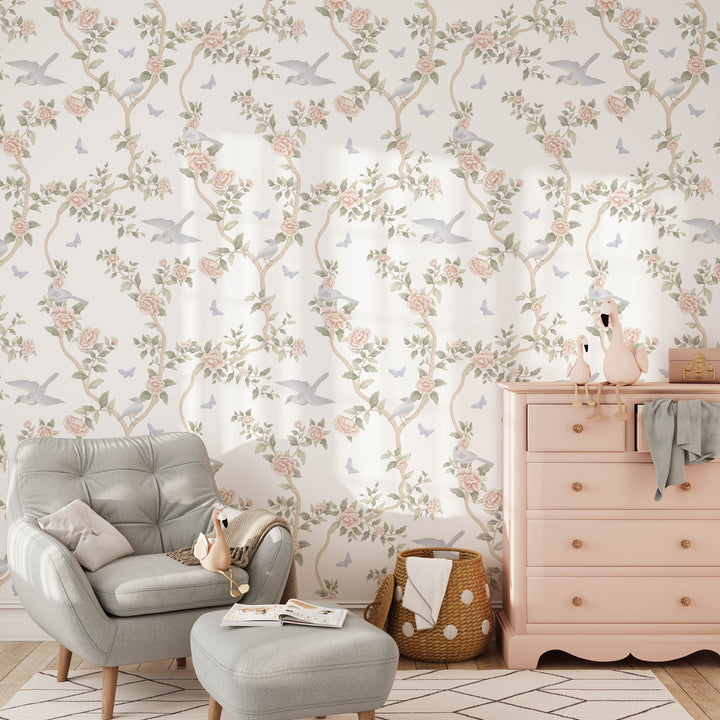 Le Tariche Chinoiserie Mural in Pastels and White