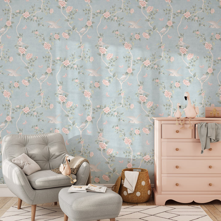 Le Tariche Chinoiserie Mural in Baby Blue - Studio Exclusive