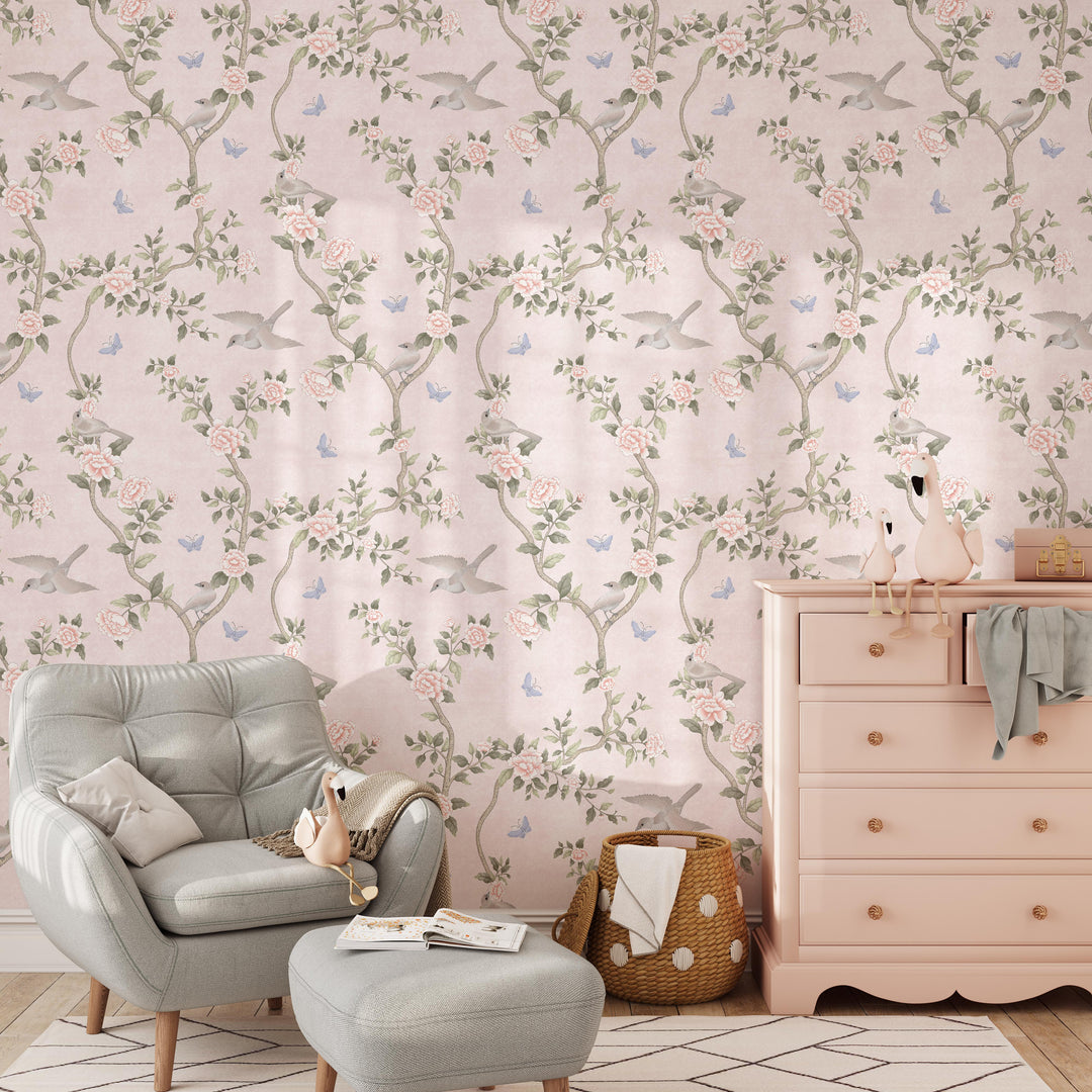 Le Tariche Chinoiserie Mural in Neutral and Pink