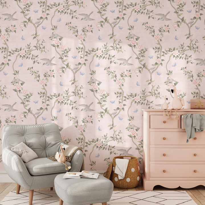 Le Tariche Chinoiserie Mural in Neutral and Pink - Studio Exclusive