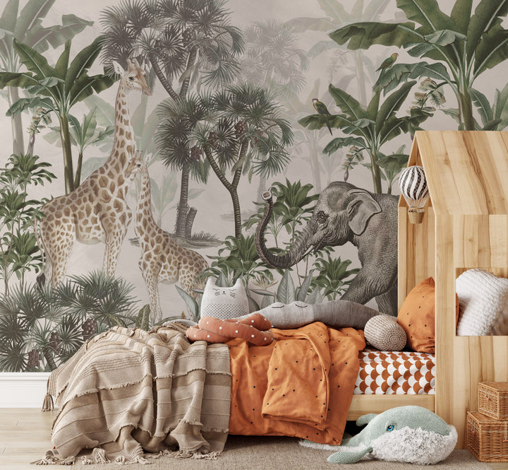 Muted Antique African Jungle Mural