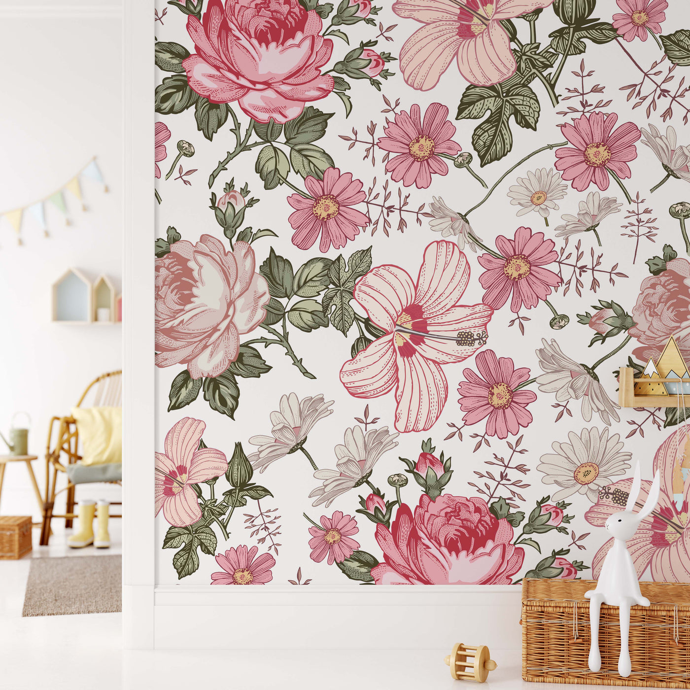 Pink Vintage Floral Wallpaper Pattern