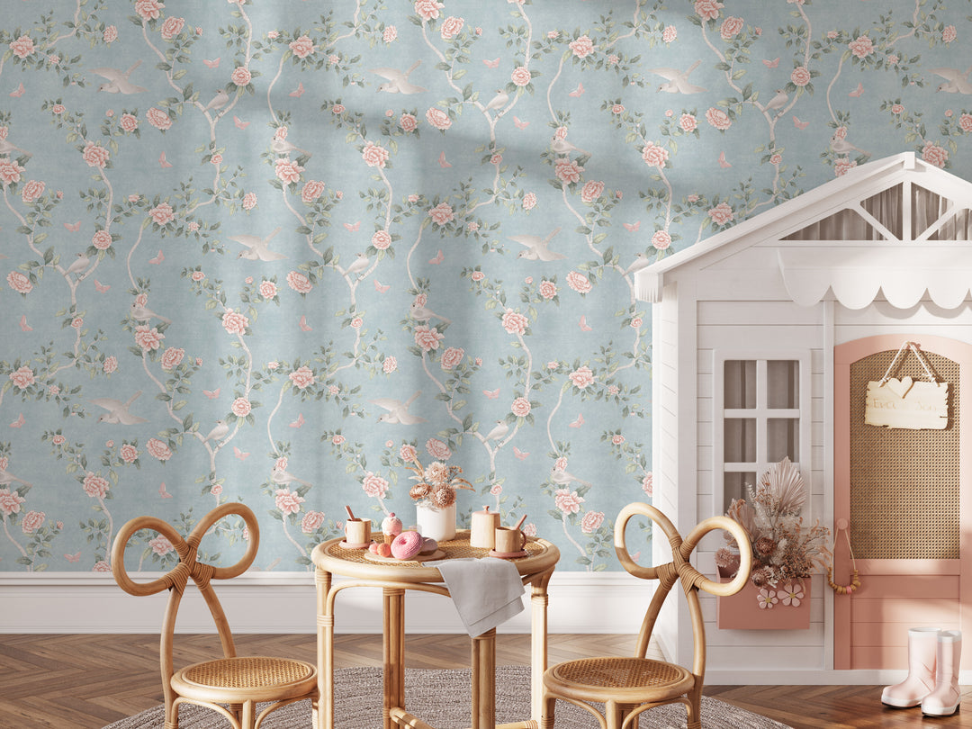 Le Tariche Chinoiserie Mural in Baby Blue