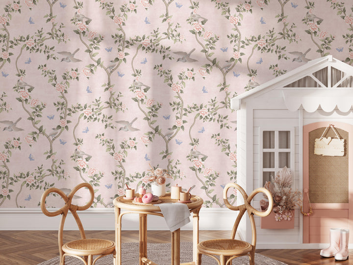 Le Tariche Chinoiserie Mural in Neutral and Pink